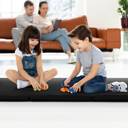 Tri-Fold Folding Exercise Mat with PU Leather Cover-Black