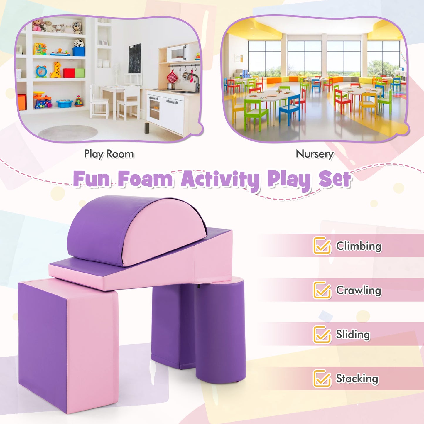 5-Piece Soft Waterproof Kids Climb &amp;amp;amp;amp;amp;amp;amp;amp; Crawl Activity Playset-Purple