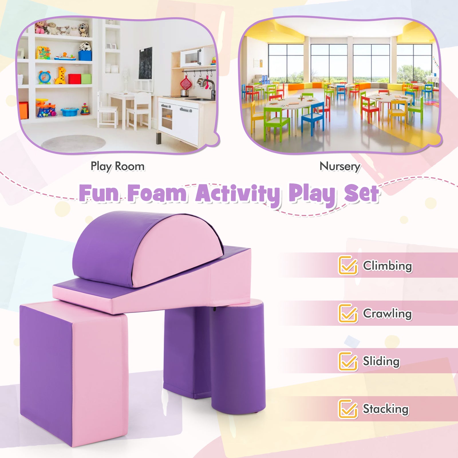 5-Piece Soft Waterproof Kids Climb &amp;amp;amp;amp;amp;amp;amp;amp; Crawl Activity Playset-Purple