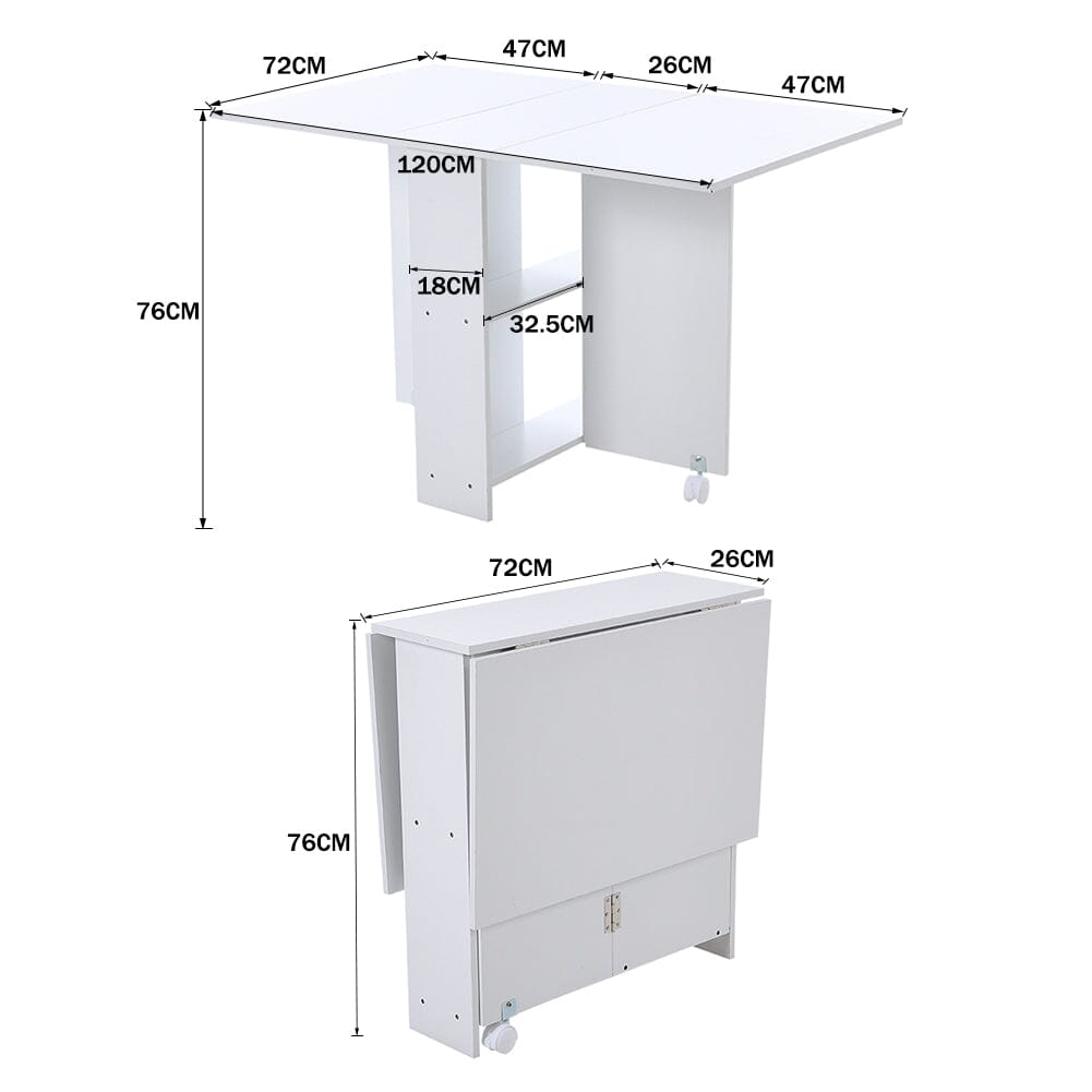 3ft W Multifunctional Folding Dining Table for Small Spaces with 2-tier Shelves