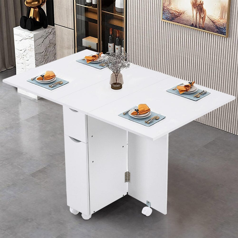 3ft W White/Oak Multipurpose Folding Dining Table with 2 Drawers