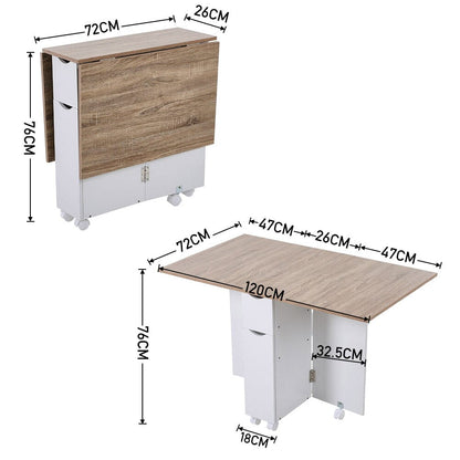 3ft W White/Oak Multipurpose Folding Dining Table with 2 Drawers