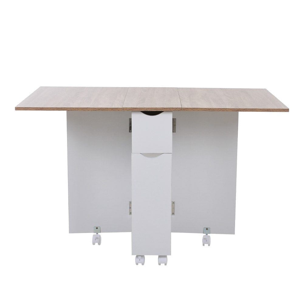 3ft W White/Oak Multipurpose Folding Dining Table with 2 Drawers