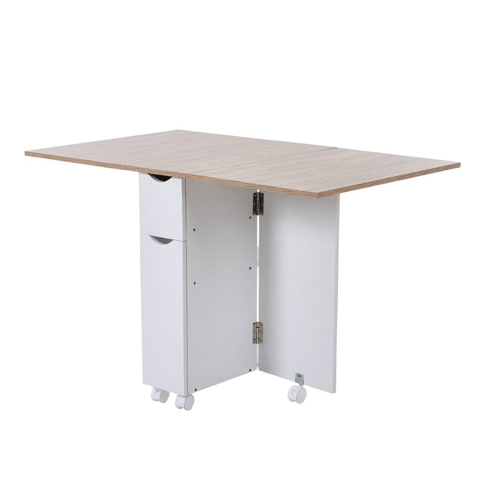 3ft W White/Oak Multipurpose Folding Dining Table with 2 Drawers