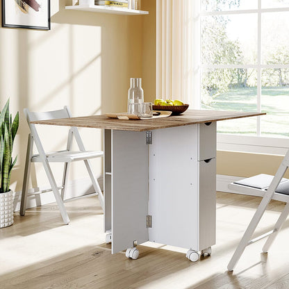 3ft W White/Oak Multipurpose Folding Dining Table with 2 Drawers