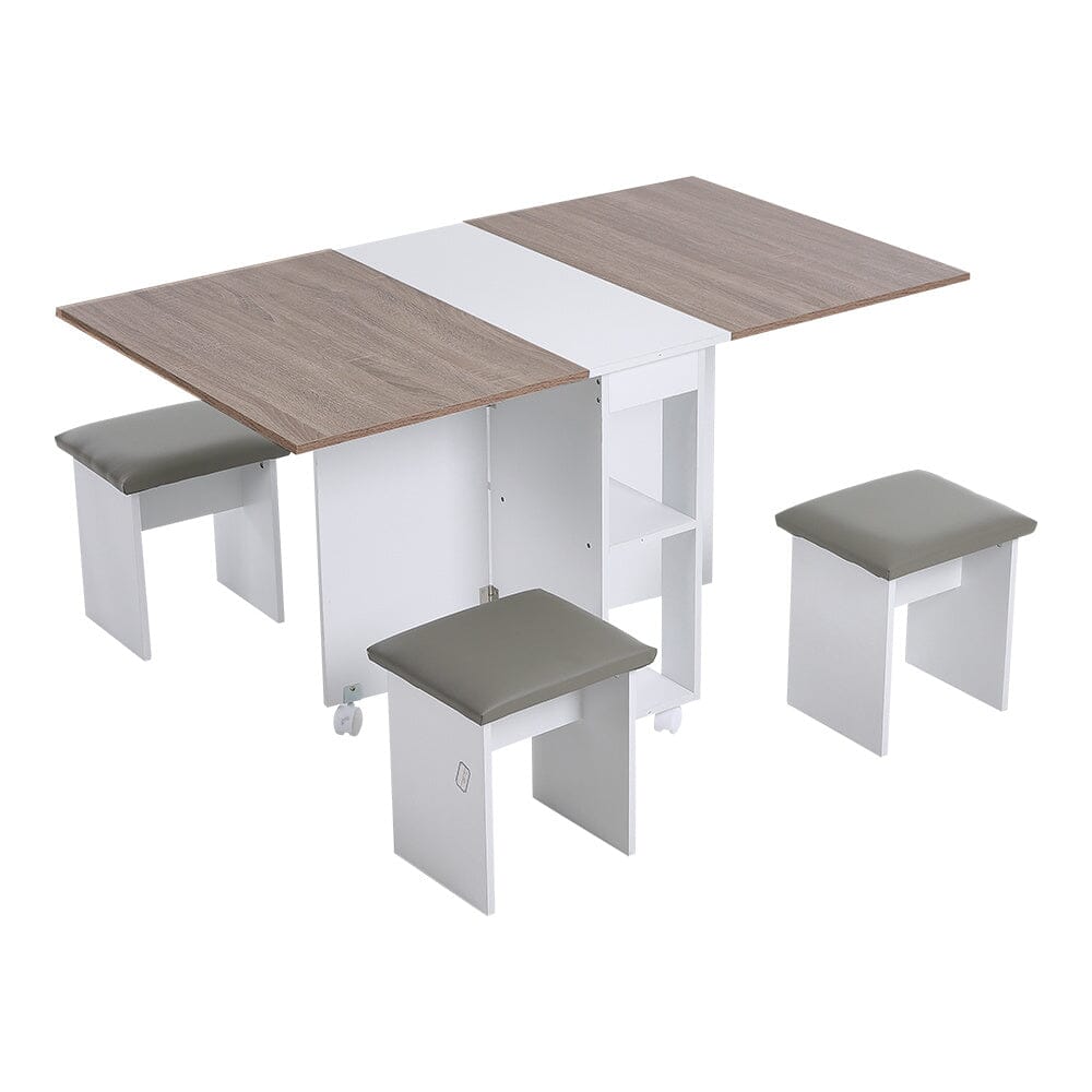 Versatile Expandable Dining Table Set, Drop-Leaf Table with Storage Shelves and Wheels