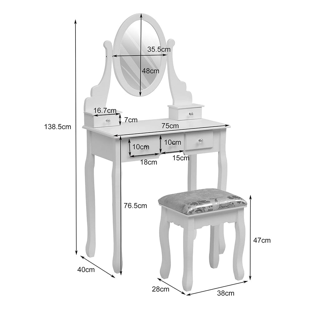 138.5cm H Makeup Vanity Desk with Mirror and Stool