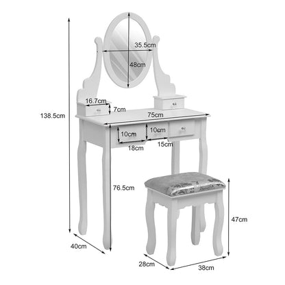 138.5cm H Makeup Vanity Desk with Mirror and Stool