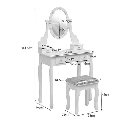 طاولة مكياج مضاءة بارتفاع 141.5 سم مع مرآة ومقعد