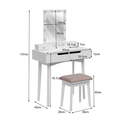 طقم مكتب مكياج عصري بارتفاع 137 سم مع مرآة مضاءة ومقعد