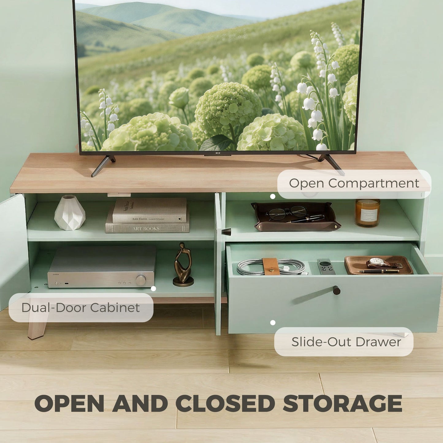HOMCOM TV Stand Cabinet for Television up to 36 Inch, Modern TV Unit with 2 Doors, Entertainment Center with Adjustable Shelf