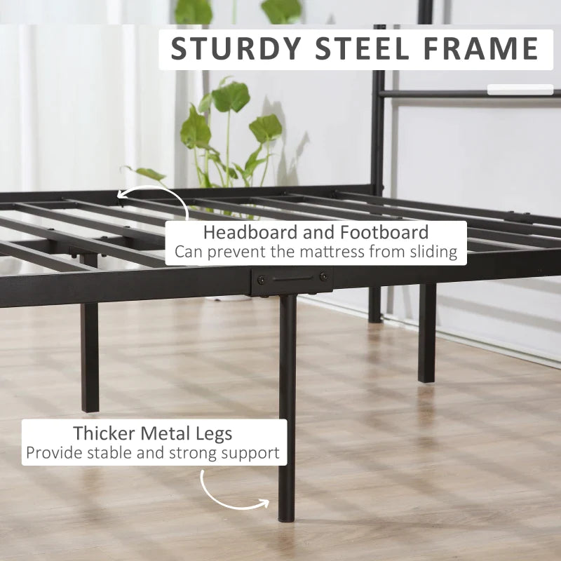 King Size Metal Bed Frame w/ Headboard and Footboard Metal Slat Support and Underbed Storage Space