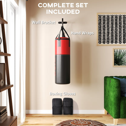 SPORTNOW Unfilled Punching Bag Set with Boxing Bag Bracket, Boxing Gloves, Hand Wraps and 360  Swivel Hook