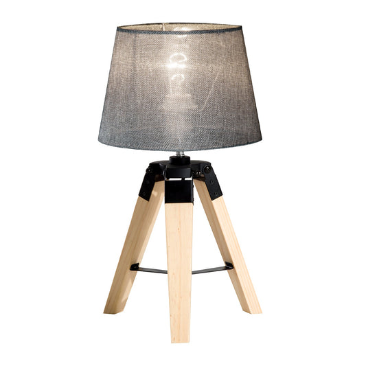 Wooden Tripod Table Lamp for Side, Desk or End Table with E27 Bulb Base（Grey Shade）