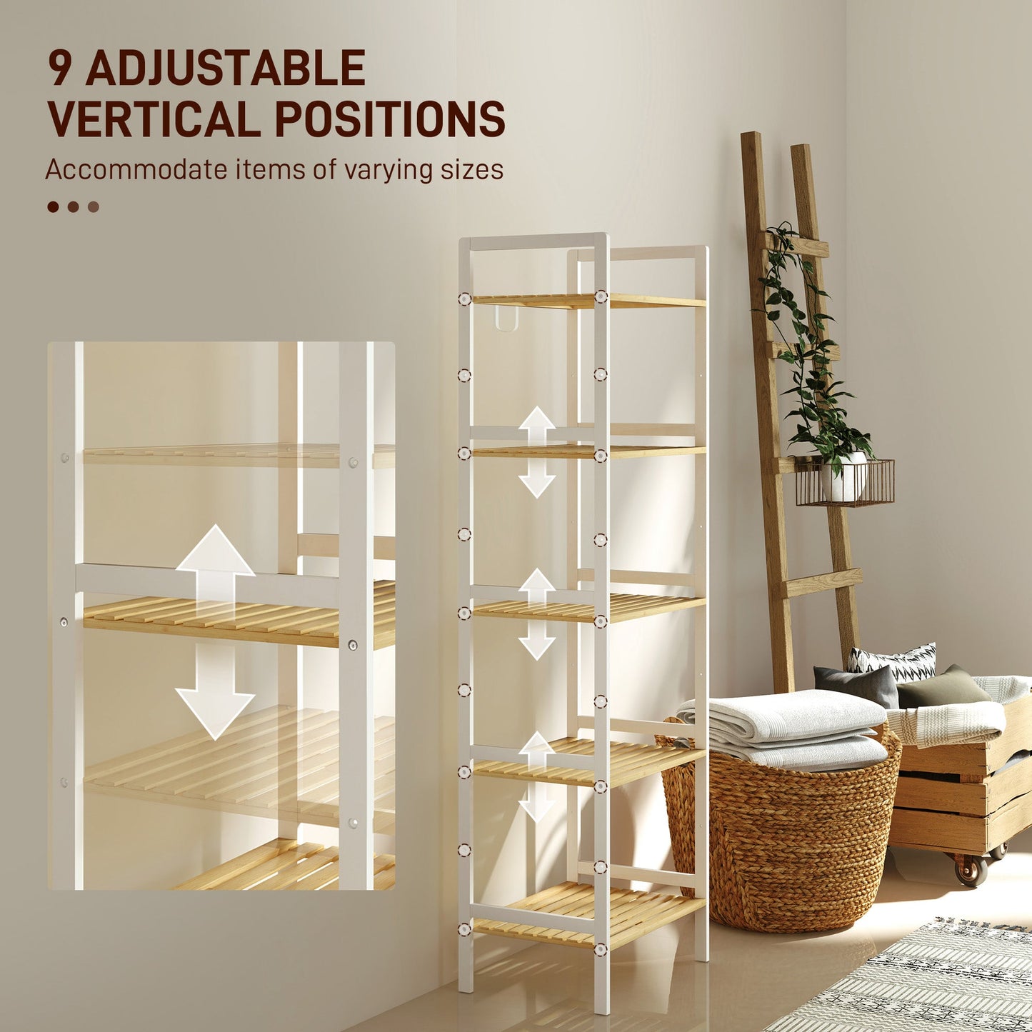 HOMCOM Five-Tier Bamboo Adjustable Shelf Storage Unit