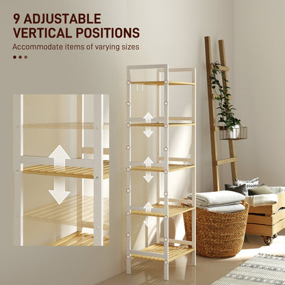 HOMCOM Five-Tier Bamboo Adjustable Shelf Storage Unit