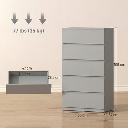 HOMCOM Chest of Drawers, 5-Drawer Storage Cabinets, Modern Dresser, Storage Drawer Unit for Bedroom