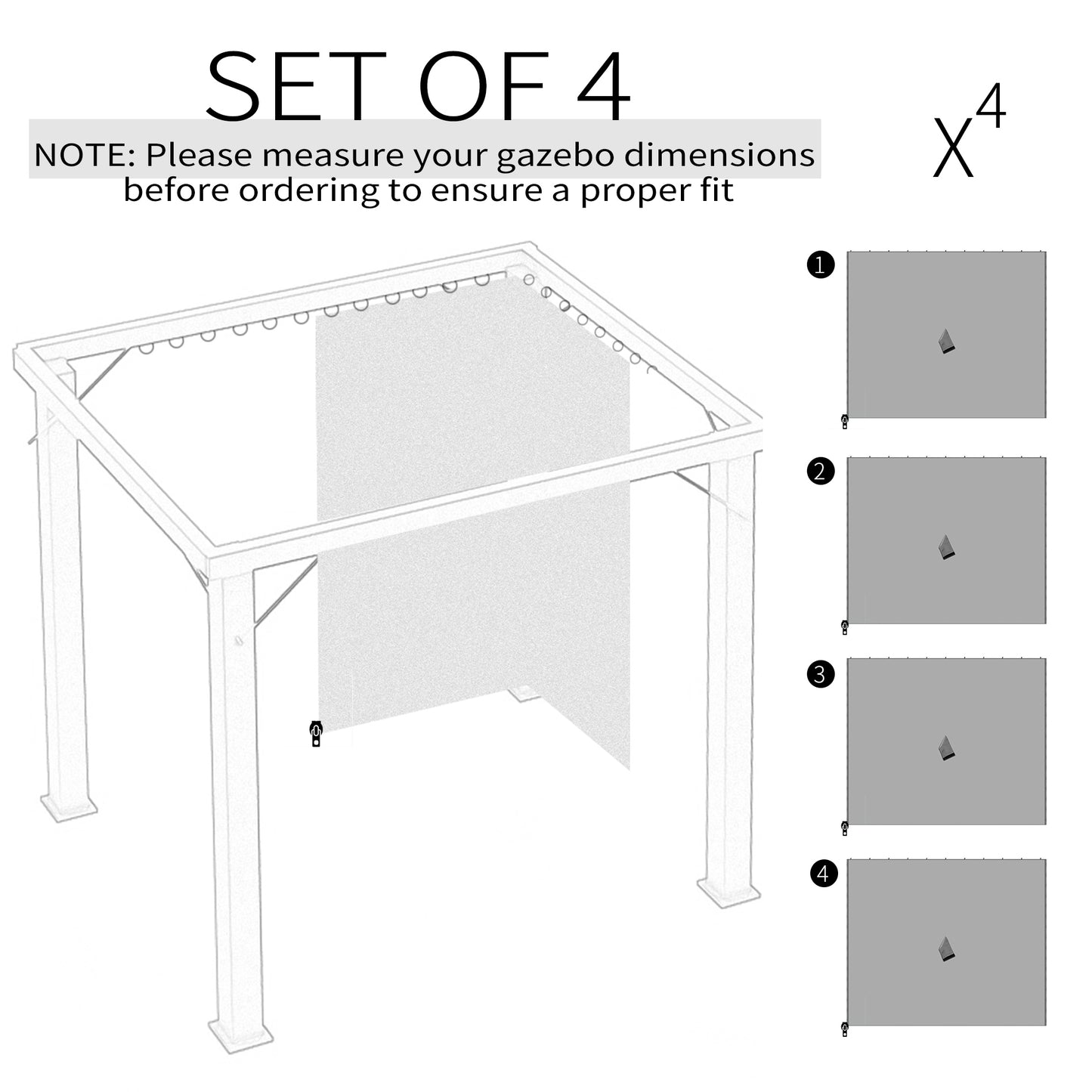 Outsunny Set of Four 3 x 3m Gazebo Replacement Walls - Light Grey