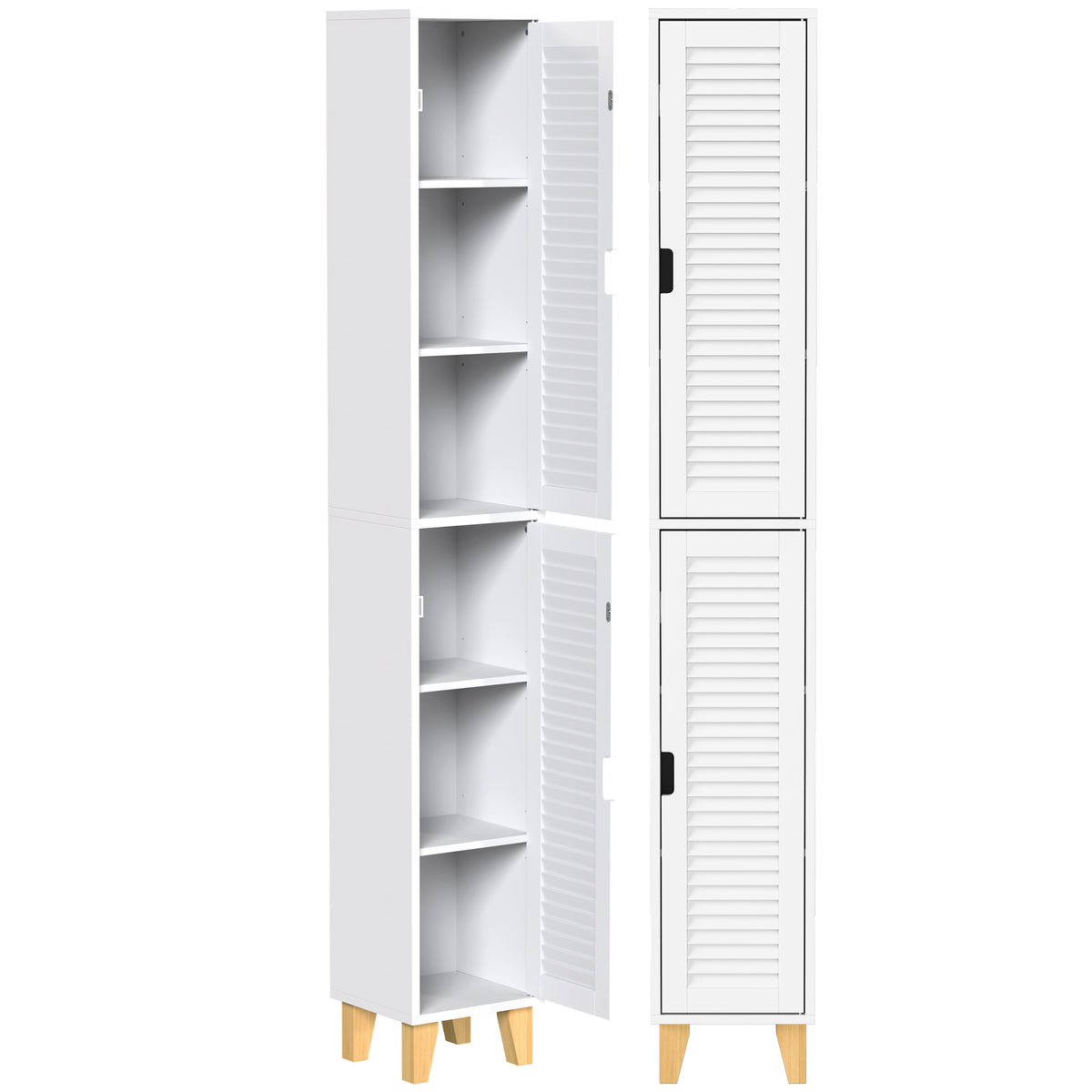 HOMCOM 170cm Tall Bathroom Storage Cabinet, Freestanding Bathroom Cabinet with Louvered Doors, Adjustable Shelf, White