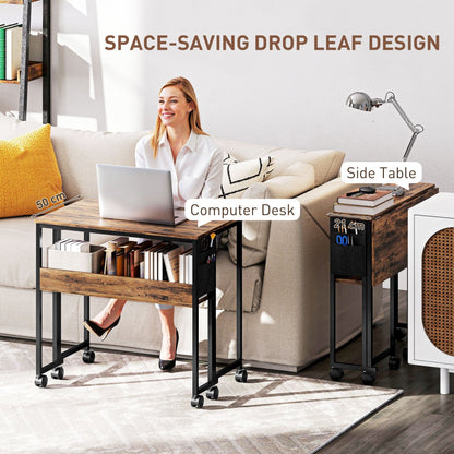 HOMCOM 80 cm Drop Leaf Writing Work Desk - Rustic Brown