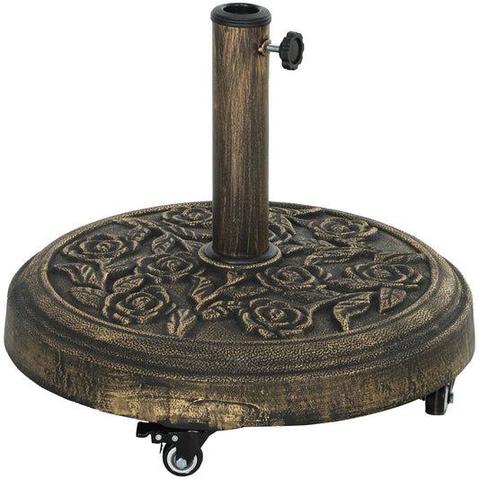 Outsunny Parasol Base, Umbrella Base with Wheels Cast Iron Effect, for Umbrella, Canopy, Weather Resistant, Bronze Tone