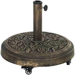 Outsunny Parasol Base, Umbrella Base with Wheels Cast Iron Effect, for Umbrella, Canopy, Weather Resistant, Bronze Tone