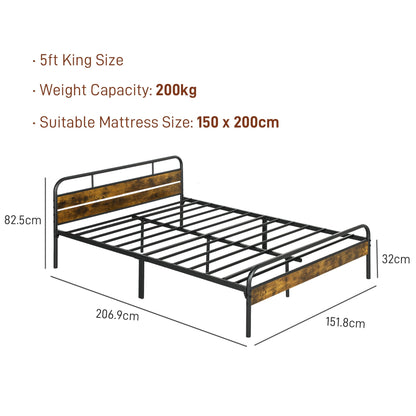 HOMCOM Industrial-Style King Bed Frame - Black/Brown