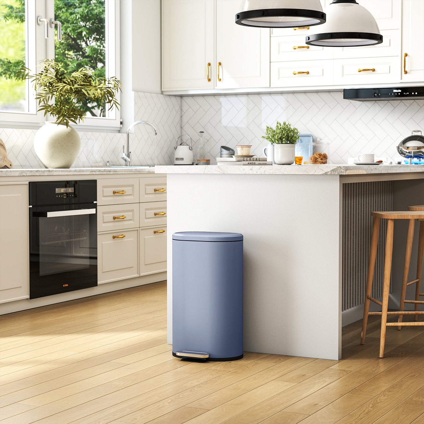 HOMCOM 30 L Modern Curved Kitchen Bin - Grey