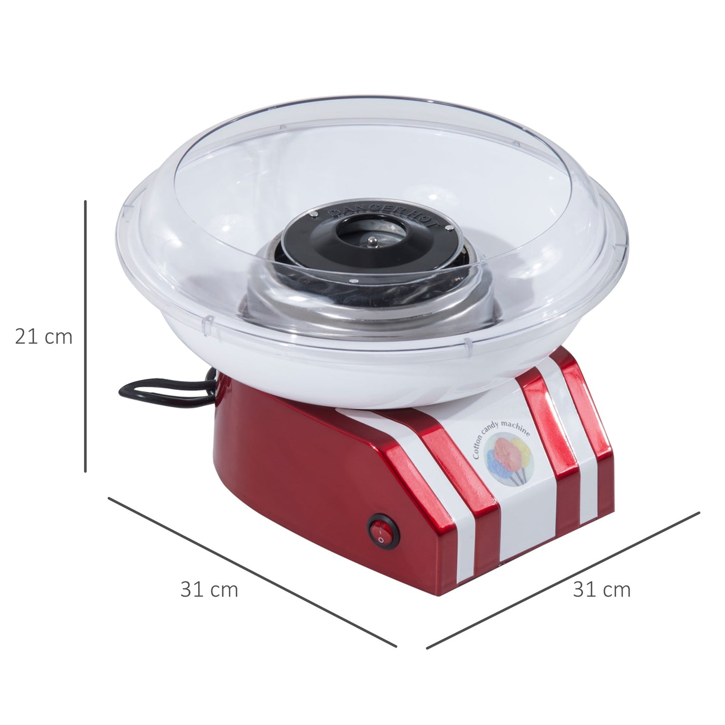 HOMCOM Candy Floss Machine for Kids & Adults, 550W Retro Cotton Maker for Sugar or Candies, Including 10 Candyfloss Sticks, Non-Slip Base, Red & White