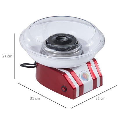 HOMCOM Candy Floss Machine for Kids & Adults, 550W Retro Cotton Maker for Sugar or Candies, Including 10 Candyfloss Sticks, Non-Slip Base, Red & White