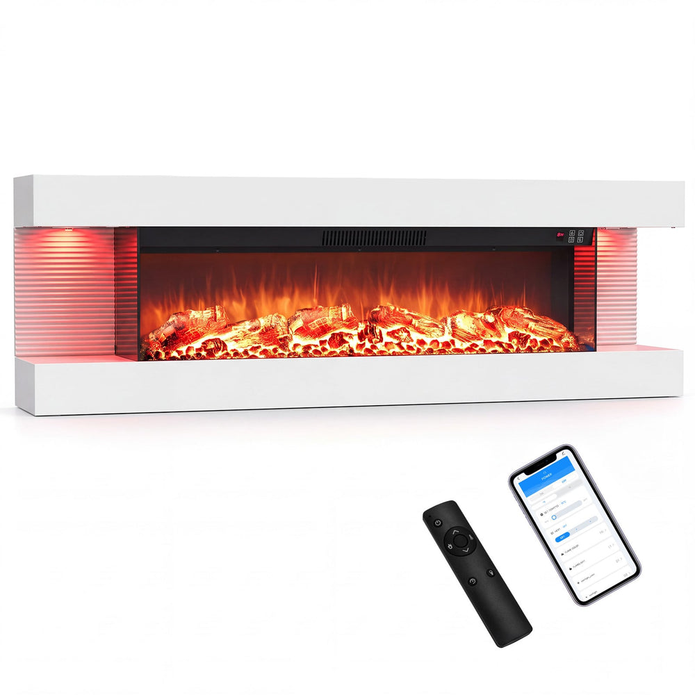 127cm 3-Sided Wall Mount Electric Fireplace with 50"Floating Mantel-50" White