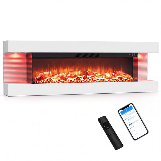 127cm 3-Sided Wall Mount Electric Fireplace with 50"Floating Mantel-50" White