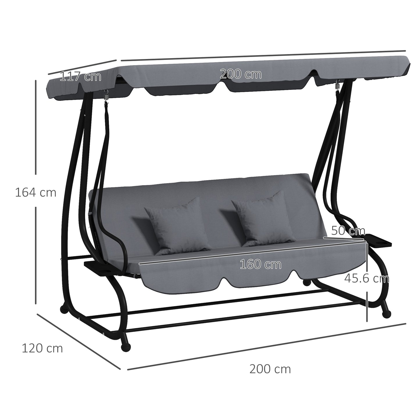 Outsunny Three-Person garden Swing Chair, with Adjustable Canopy - Light Brown