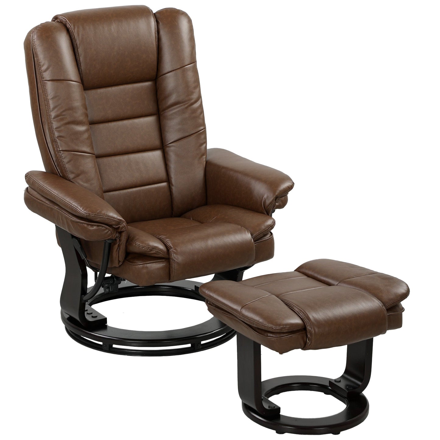 HOMCOM Faux Leather 135Â° Reclining Chair and Footstool - Brown