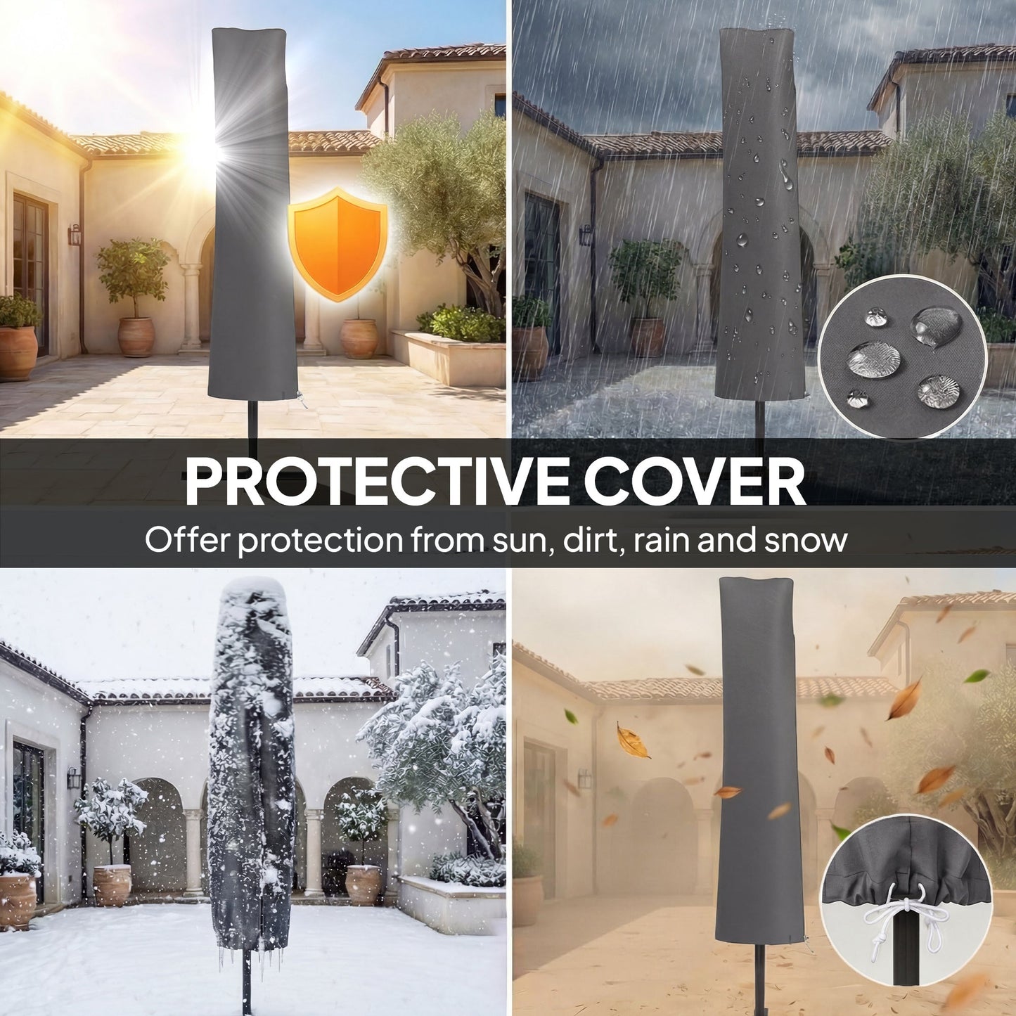 Outsunny 3 x 3 m Garden Cantilever Parasol w/ Light, Cover, UPF50+ Patio Umbrella w/ Wind Protection, 360Â° Rotation, Dark Grey