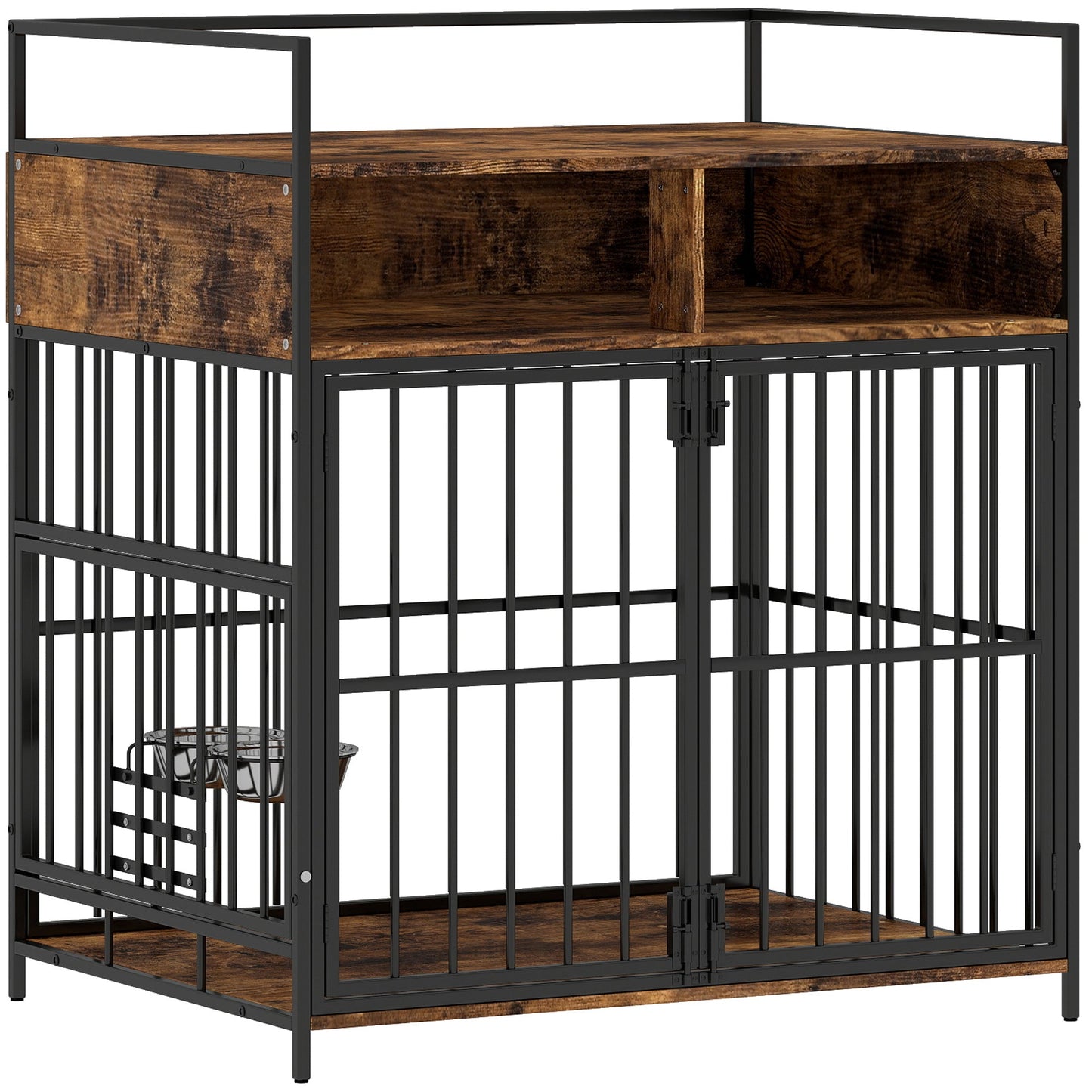 PawHut Dog Crate Furniture, Dog Cage with Rotatable Feeding Station and Storage Shelves, End Side Table Indoor Pet Kenne