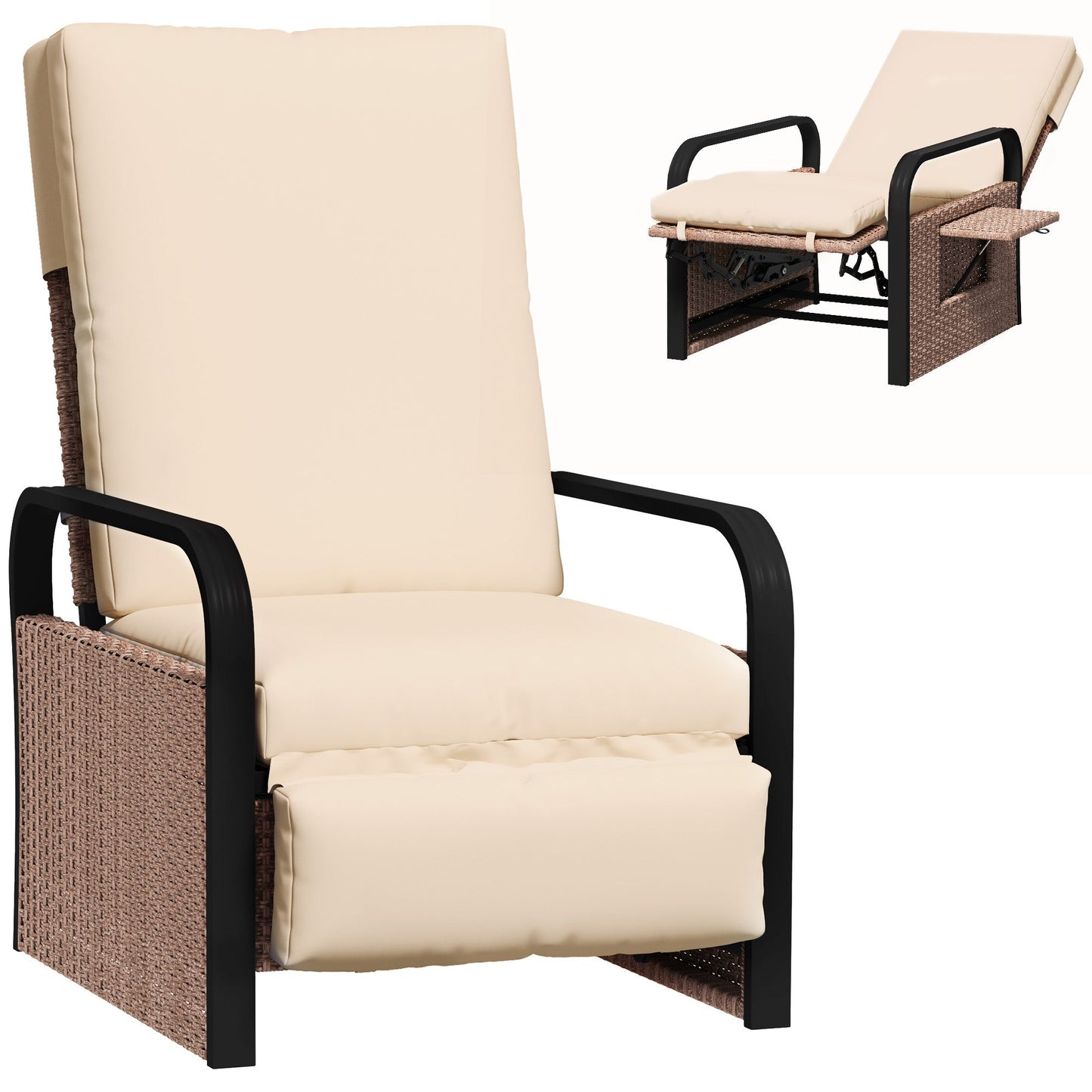 Outsunny 140 Reclining Rattan Armchair - Brown/Khaki