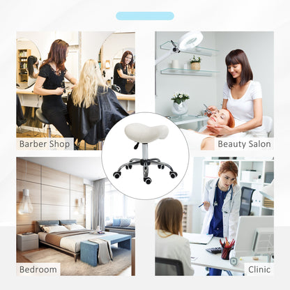 HOMCOM Cosmetic Stool 360 Rotate Height Adjustable Salon Massage Spa Chair Hydraulic Rolling Faux Leather Saddle Stool, Cream