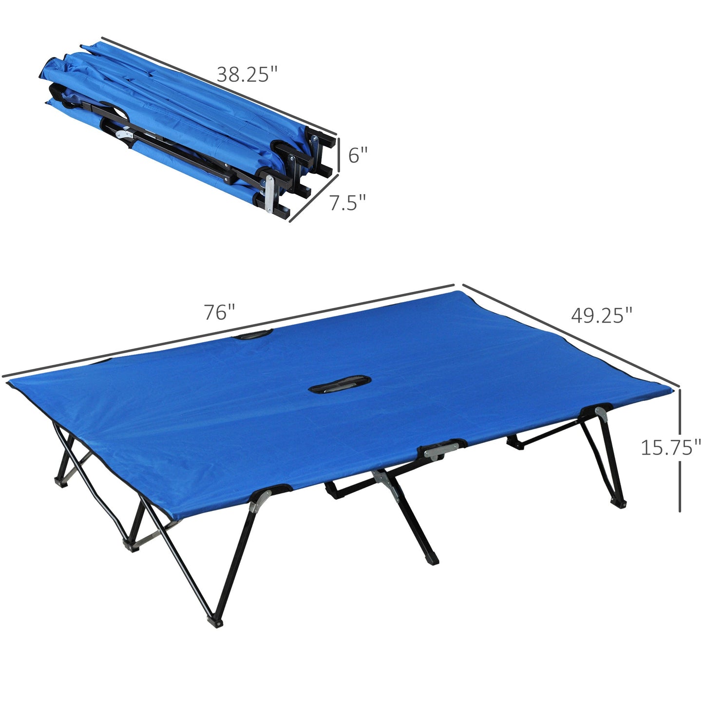 Outsunny Double Camping Bed Camping Cot Foldable Sunbed Outdoor Patio Sleeping Bed Super Light with Carry Bag (Blue)