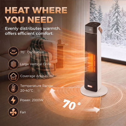 HOMCOM Portable Space Heater with Realistic Flame Effect, 2000W Ceramic Heater with Eco Mode, Adjustable Thermostat, Remote