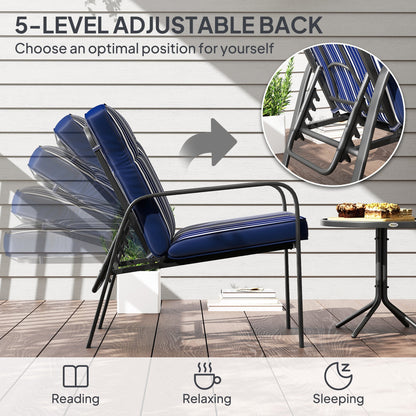 Outsunny Three-Piece Reclining Chair Set - Blue