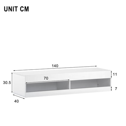 Wall-Mounted High Gloss TV Cabinet with LED Lights, Modern Floating Media Console for up to 65" TV, Spacious Storage, 140x40x30.5 cm, White