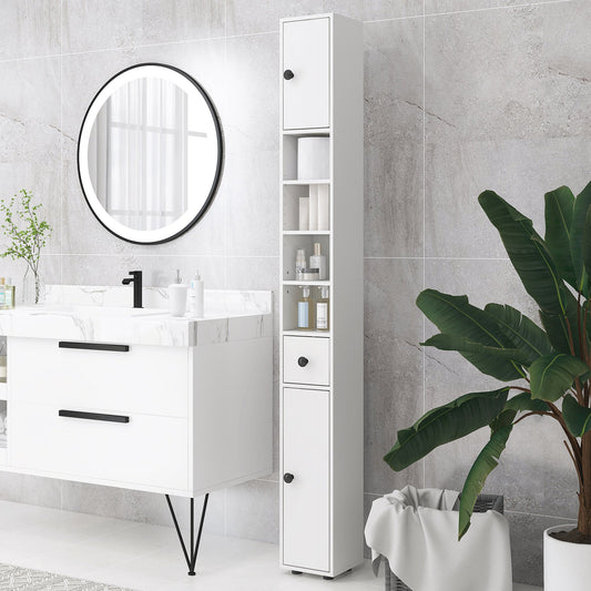 kleankin 180cm Slim Bathroom Cabinet, with Drawer, Shelves and Cupboards - White