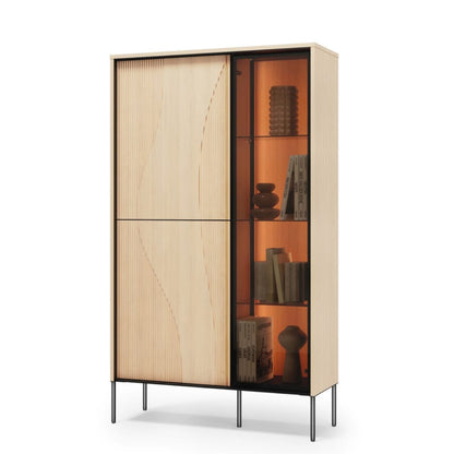 Wooden cabinet with glass door on a white background