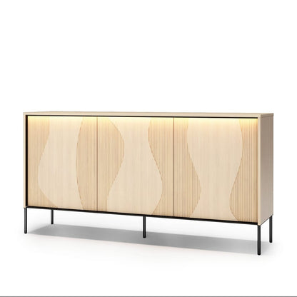 Modern sideboard with wooden design on a white background