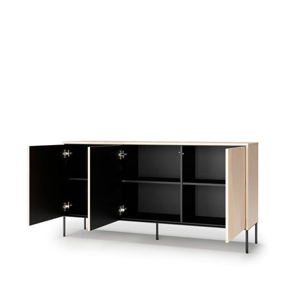 Modern cabinet with black glass doors and beige side on a white background