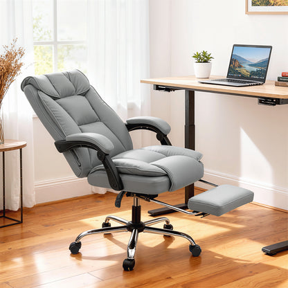 HOMCOM 155Â° Reclining Faux Leather Swivel Office Chair -Black
