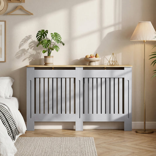 HOMCOM Slatted Radiator Cover, Painted Cabinet with Line Grill Design, 152L × 19W × 81H cm, Grey