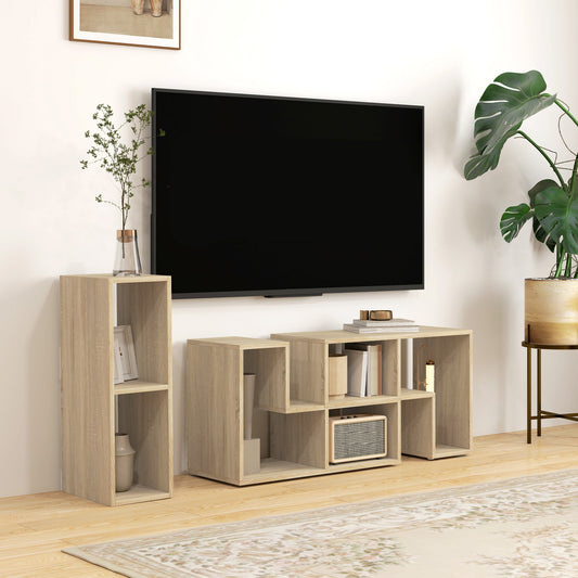 HOMCOM Three-Block Modular TV Stand - Grey Wood-Effect