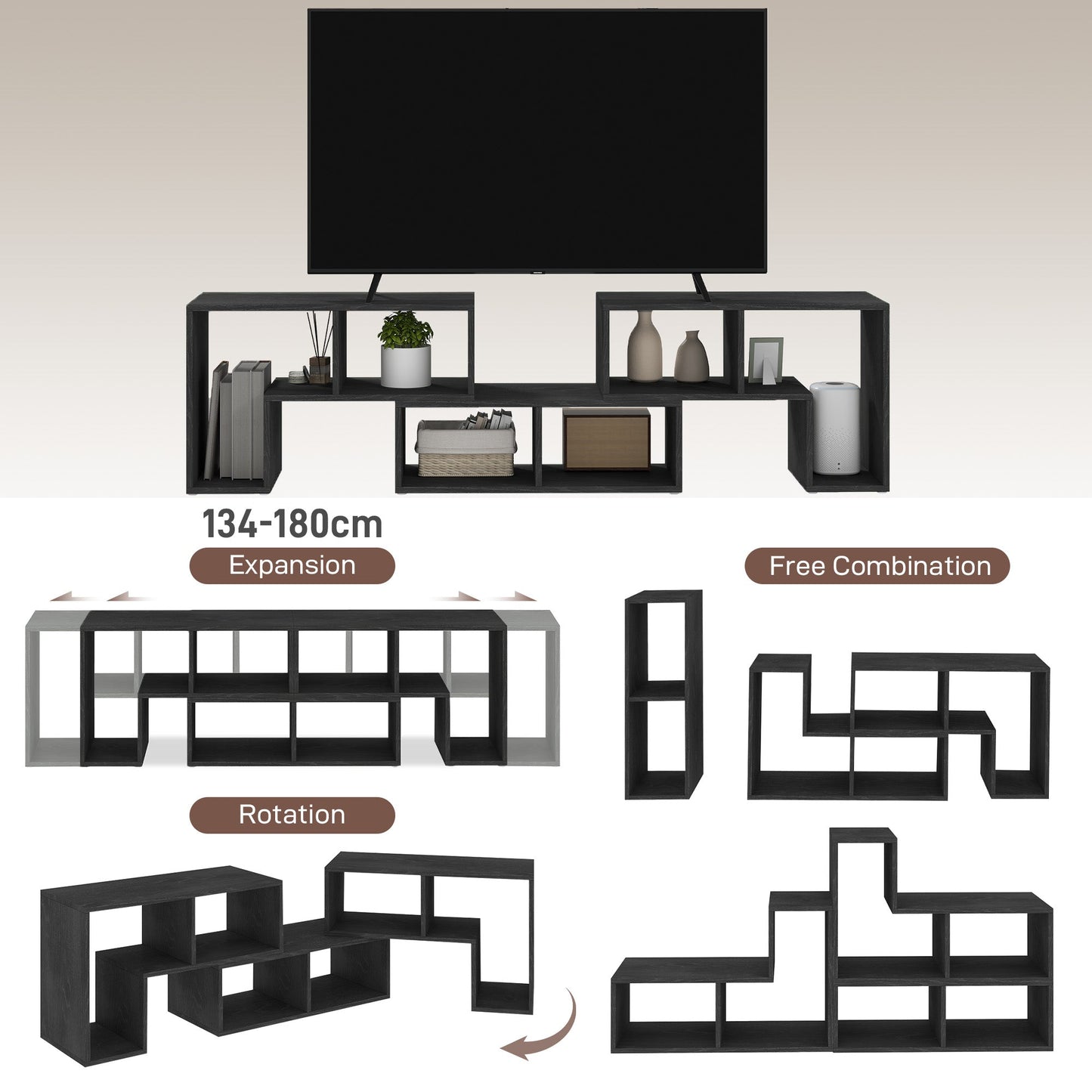 HOMCOM Three-Block Modular TV Stand - Black Wood-Effect